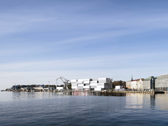 Referring to the Port of Helsinki, a simple module reminding of a shipping container is the basis for Guggenheim Helsinki to go global. Picture: Wallmüller. © Kimmerle, Wallmüller